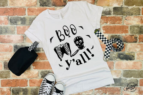 Halloween farmhouse round sign SVG, Boo y’all, with skeleton bones, Halloween sign SVG SVG Createya Design 