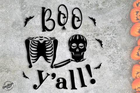 Halloween farmhouse round sign SVG, Boo y’all, with skeleton bones, Halloween sign SVG SVG Createya Design 