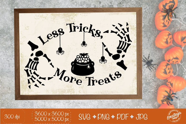 Halloween farmhouse sign SVG, Trick and Treat, with skeletons hand, Halloween sign SVG SVG Createya Design 