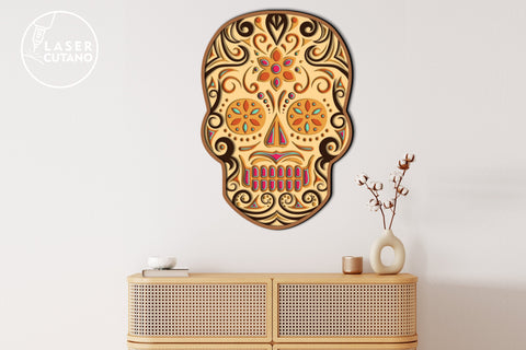 HALLOWEEN, FLORAL SKULL Multilayer Laser Cut Files, Paper Craft, Mandala, 3D Designs SVG LaserCutano 