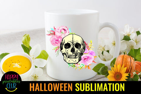 Halloween Floral Skull Sublimation-Halloween Sublimation Sublimation Happy Printables Club 
