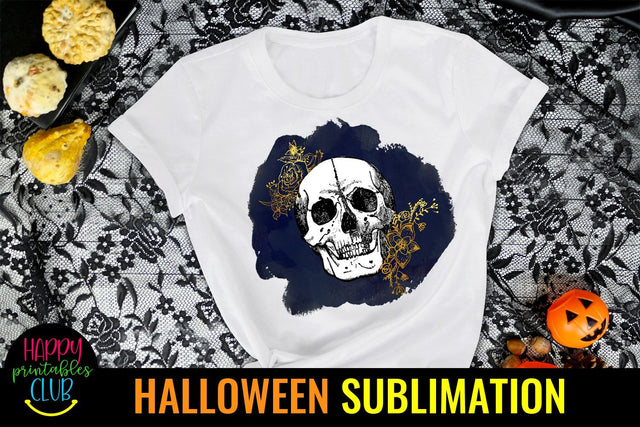 Halloween Floral Skull Sublimation-Halloween Sublimation Sublimation Happy Printables Club 