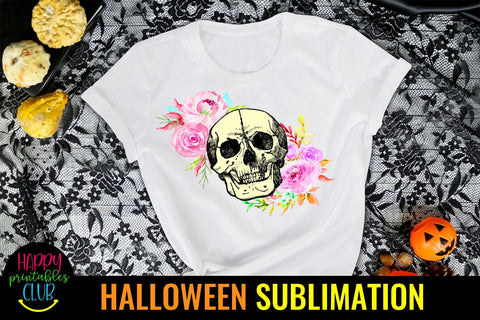 Halloween Floral Skull Sublimation-Halloween Sublimation Sublimation Happy Printables Club 