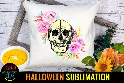 Halloween Floral Skull Sublimation-Halloween Sublimation Sublimation Happy Printables Club 