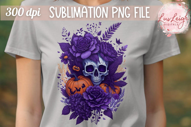 Halloween Floral Skull T-shirt PNG Sublimation Luvleigh Digitals 