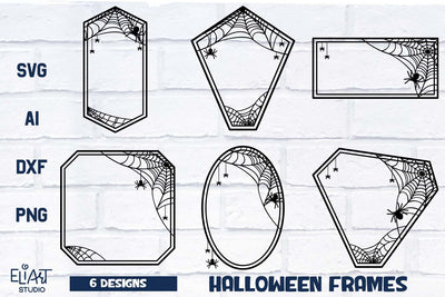Halloween Frame SVG Bundle, Spider Web Monogram SVG, Spooky Geometric Frames with Spiders. SVG Elinorka 