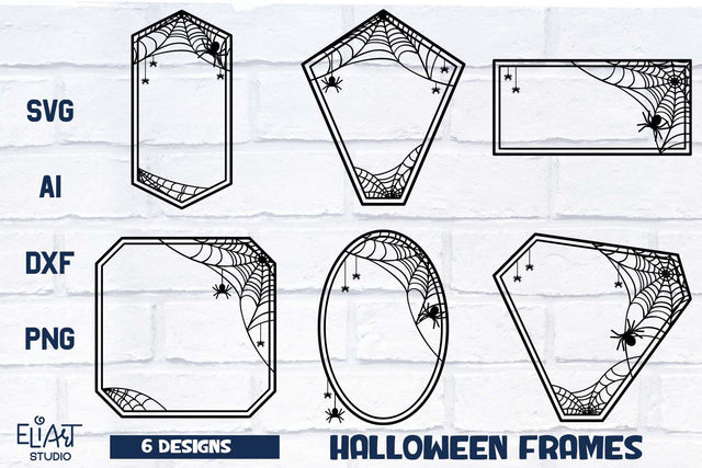 Halloween Frame SVG Bundle, Spider Web Monogram SVG, Spooky Geometric Frames with Spiders. SVG Elinorka 
