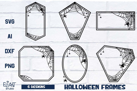 Halloween Frame SVG Bundle, Spider Web Monogram SVG, Spooky Geometric Frames with Spiders. SVG Elinorka 