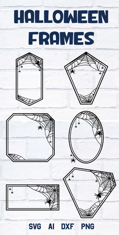 Halloween Frame SVG Bundle, Spider Web Monogram SVG, Spooky Geometric Frames with Spiders. SVG Elinorka 