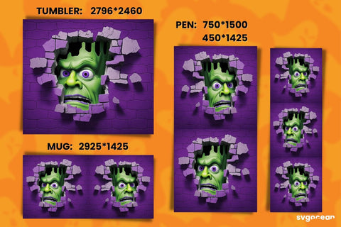 Halloween Frankenstein Bundle | Tumbler | Mug | Pen Sublimation SvgOcean 