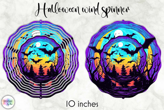 Halloween Full Moon Landscape View Wind Spinner PNG Sublimation Designs by Ira 