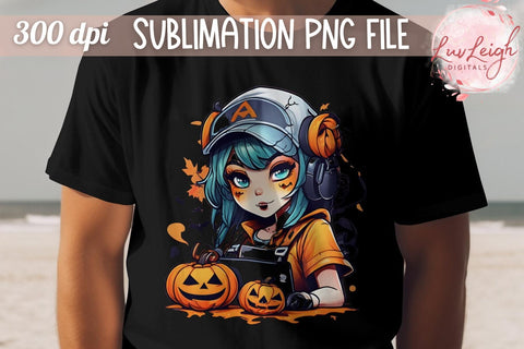 Halloween Gamer Girl T-shirt PNG Sublimation Luvleigh Digitals 