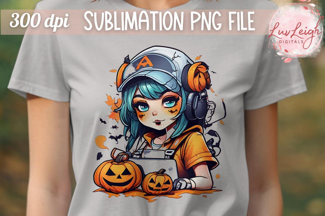 Halloween Gamer Girl T-shirt PNG Sublimation Luvleigh Digitals 
