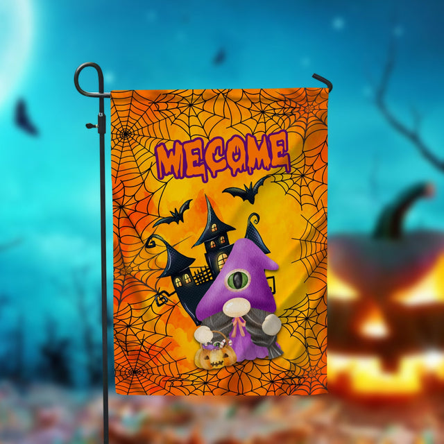 Halloween garden flag design, sublimation design, Dracula gnome with bats, spider webs, Welcome Sublimation CaldwellArt 
