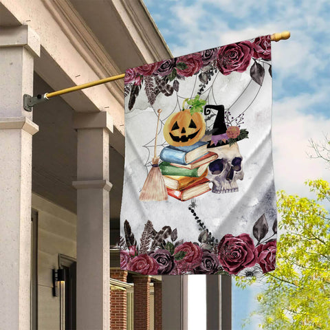 Halloween Garden Flag SUBLIMATION PNG, Witch Digital Download, Sublimation Garden Flag, Orange Floral Pumpkins, Skull Bats Spider 5-X-HAL033 Sublimation CaldwellArt 