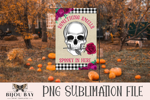Halloween Garden Flag Sublimation Template - Burlap, Skull & Roses Sublimation BijouBay 