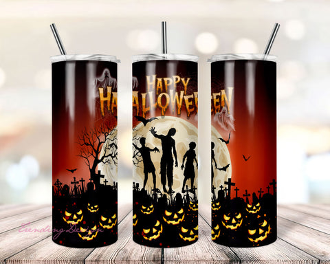 Halloween Ghost Bat Zombie, Sublimation Design Download PNG File Instant Download, Straight Template, Fall Design, Autumn Design, Skulls Tumbler Sublimation TrendingDesign 