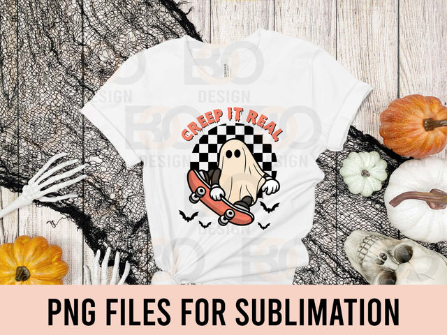 Halloween Ghost Skateboarding Creep it Real Png, Halloween, Trick Or Treat, Spooky Vibes, Boo Png, Png Files For Cricut Sublimation SVG BOO-design 