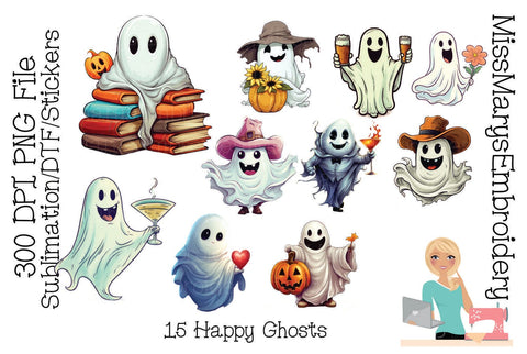 Halloween Ghosts PNG | Halloween Sublimation | Ghost Clipart | Direct To Film | Printing 300 DPI | Ghost Stickers PNG Sublimation MissMarysEmbroidery 