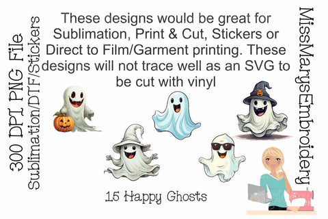 Halloween Ghosts PNG | Halloween Sublimation | Ghost Clipart | Direct To Film | Printing 300 DPI | Ghost Stickers PNG Sublimation MissMarysEmbroidery 