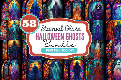 Halloween Ghosts Stained Glass Clipart Png Bundle Sublimation Regulrcrative 