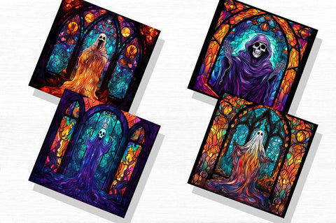 Halloween Ghosts Stained Glass Clipart Png Bundle Sublimation Regulrcrative 