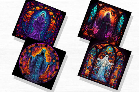 Halloween Ghosts Stained Glass Clipart Png Bundle Sublimation Regulrcrative 