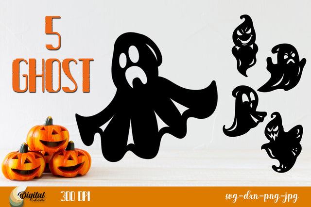 Halloween Ghosts SVG. Mix 5 Ghosts SVG. Funny Halloween Design SVG. SVG Evgenyia Guschina 