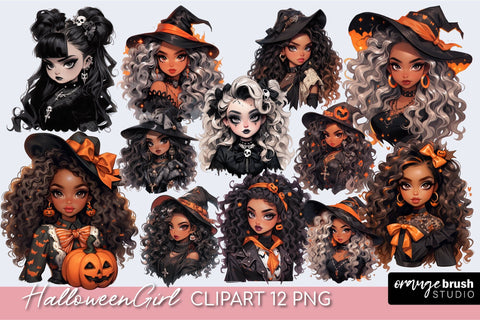 Halloween Girl Clipart Bundle Fashion Sublimation PNG Sublimation OrangeBrushStudio 
