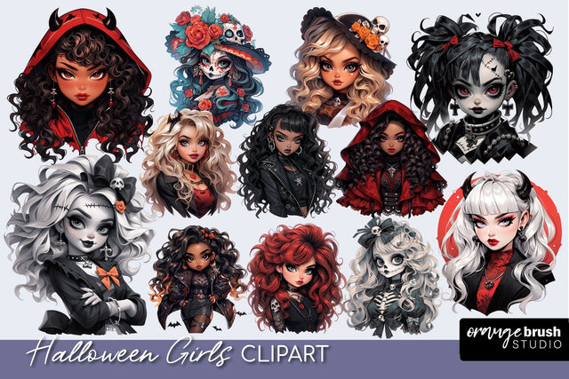 Halloween Girl Clipart Bundle - Gothic Fashion Sublimation Sublimation OrangeBrushStudio 