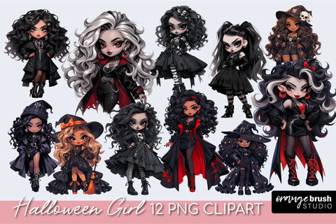 Halloween Girl Clipart, Cute Girl Sublimation, Chibi Clipart Sublimation OrangeBrushStudio 