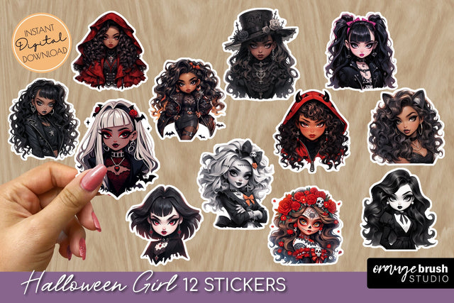 Halloween Girl Printable Halloween Stickers Bundle Sublimation OrangeBrushStudio 