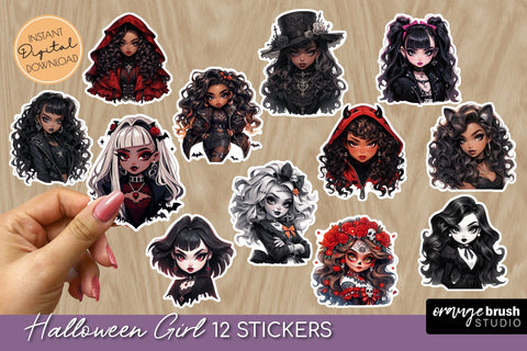 Halloween Girl Printable Halloween Stickers Bundle Sublimation OrangeBrushStudio 