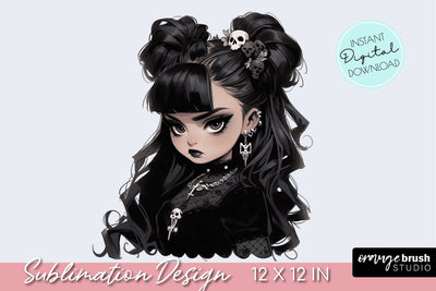 Halloween Girl Sublimation PNG Goth Fashion Clipart Sublimation OrangeBrushStudio 