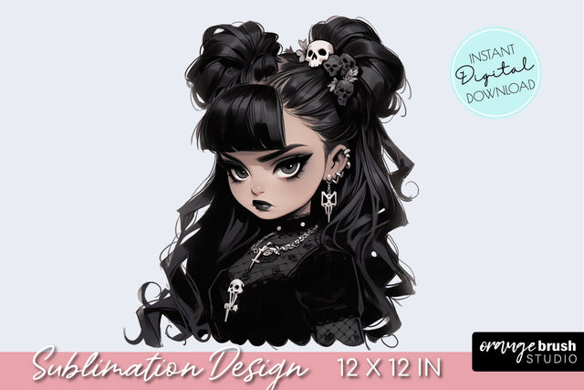 Halloween Girl Sublimation PNG Goth Fashion Clipart Sublimation OrangeBrushStudio 