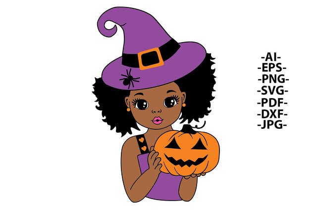 Halloween Girl Svg, Afro Girl Svg, Hat, Spider Eye, Halloween Svg, Pumpkin Svg, Halloween Dress, Puff Hair, Pink lips, Svg Cut Files SVG 1uniqueminute 