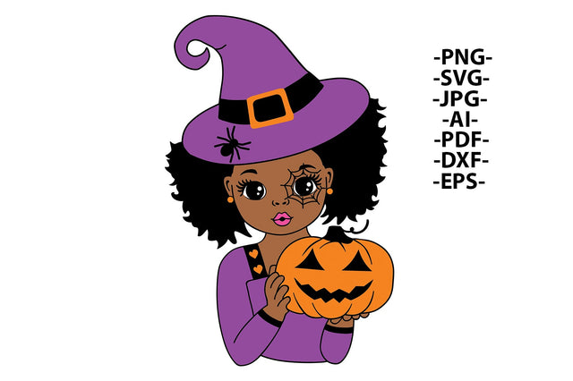Halloween Girl Svg, Afro Girl Svg, Hat, Spider Eye, Halloween Svg, Pumpkin Svg, Halloween Dress, Puff Hair, Pink lips, Svg Cut Files SVG 1uniqueminute 