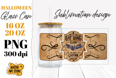 Halloween Glass Can. Bat Wing Elixir halloween potion label Sublimation Yustaf Art Store 