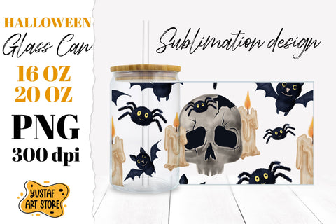 Halloween Glass Can sublimation Bundle. 10 hand painted PNG Sublimation Yustaf Art Store 