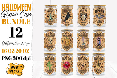 Halloween Glass Can sublimation Bundle. 12 PNG Potion Labels Sublimation Yustaf Art Store 