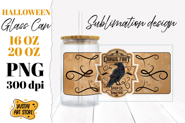 Halloween Glass Can sublimation. Crows foot halloween label Sublimation Yustaf Art Store 