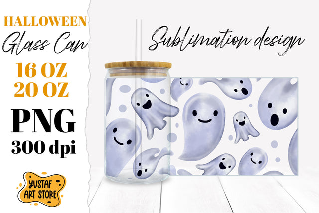 Halloween Glass Can sublimation. Cute Ghost illustration Sublimation Yustaf Art Store 