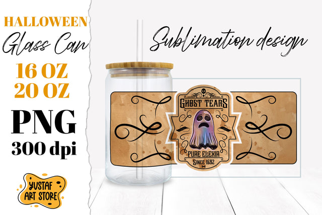 Halloween Glass Can sublimation. Ghost tears halloween label Sublimation Yustaf Art Store 