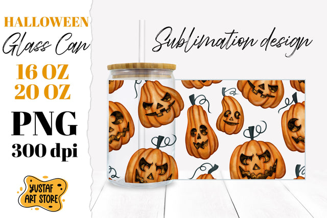 Halloween Glass Can sublimation. Halloween Pupkin design Sublimation Yustaf Art Store 