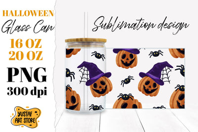 Halloween Glass Can sublimation. Halloween Pupkin witch hat Sublimation Yustaf Art Store 