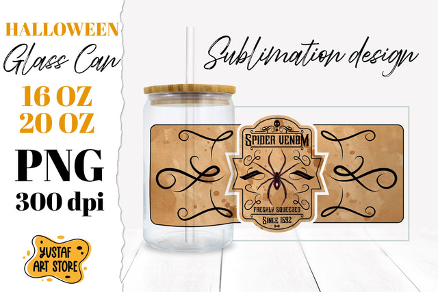 Halloween Glass Can sublimation. Spider Venom Vintage label Sublimation Yustaf Art Store 