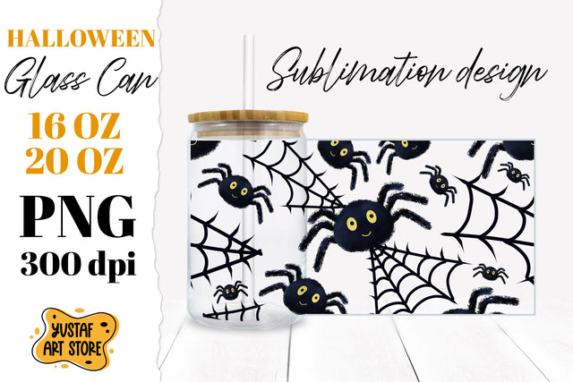 Halloween Glass Can sublimation. Spider web design Sublimation Yustaf Art Store 