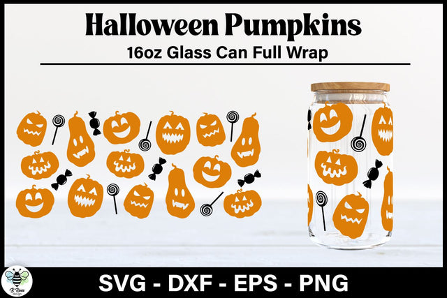 Halloween Glass Can SVG | Jack-o-lantern Libbey Glass Wrap SVG B Renee Design 