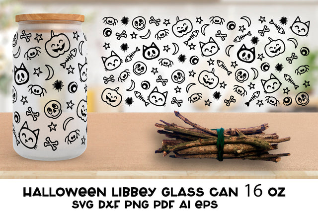 Halloween Glass Can SVG. Pumpkin Glass Can Wrap SVG. SVG Samaha Design 