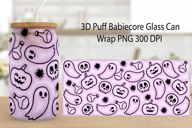 Halloween Glass can wrap. 3D Puff Halloween Sublimation. Sublimation Samaha Design 